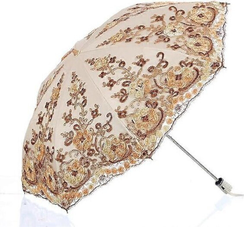 Sammenleggbar UV Parasoll Snø/Regn/Sol Paraply Broderi Bryllupsparaply