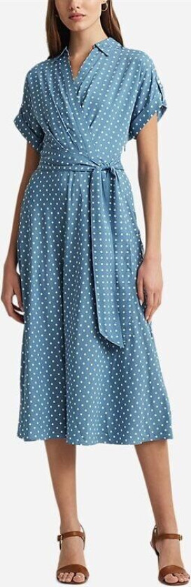 Polka-Dot Belted Crepe Dress - Blue/cream Blå US 6