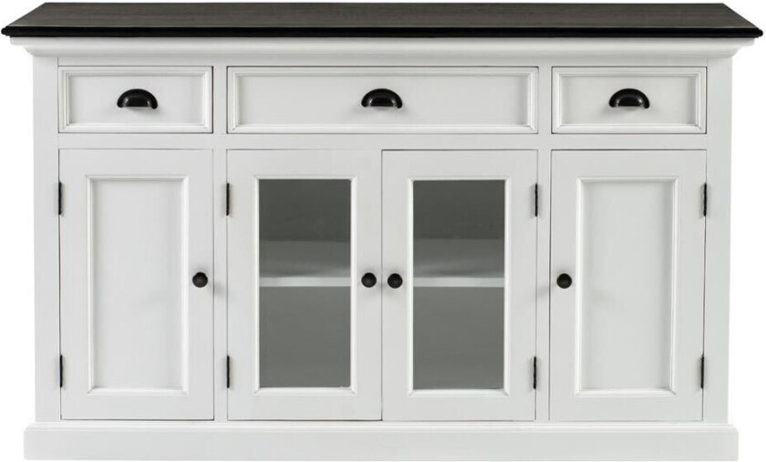 HalifaxContrast skjenk 2 glassdører, 2 tredører, 2 liten og 1 stor skuff hvit, svart.