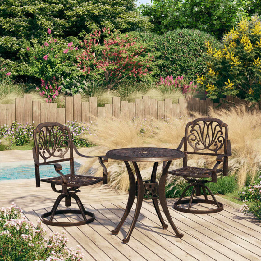 Bistrosett 3 deler støpt aluminium bronse
