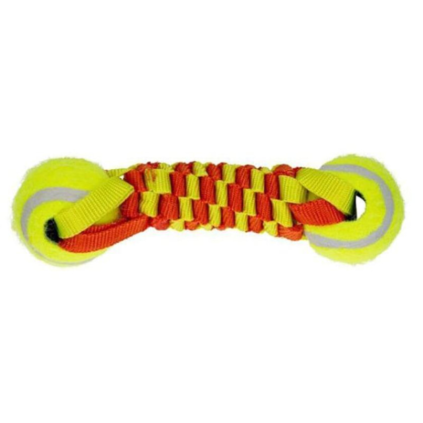 Biteleke i Flettet Nylon m/to tennisballer S | Gul/Oransje