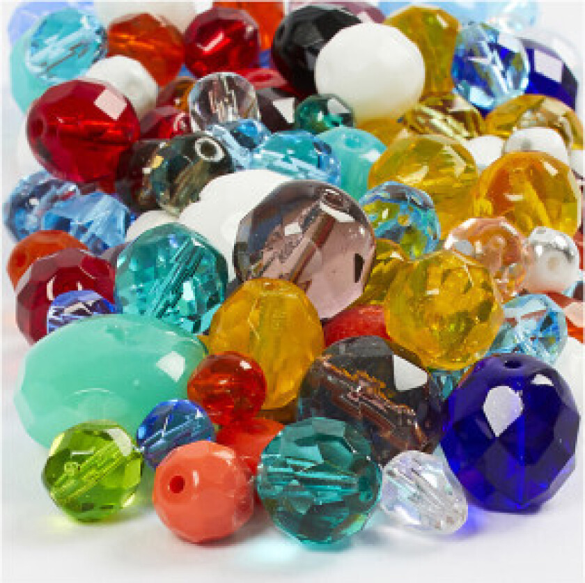 Facettmix, str. 3-15 mm, hullstr. 0,5-1,5 mm, 400 g, ass. Farger