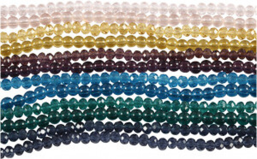 Glass- og facettperler, dia. 4 mm, hullstr. 1 mm, 12x45 stk.