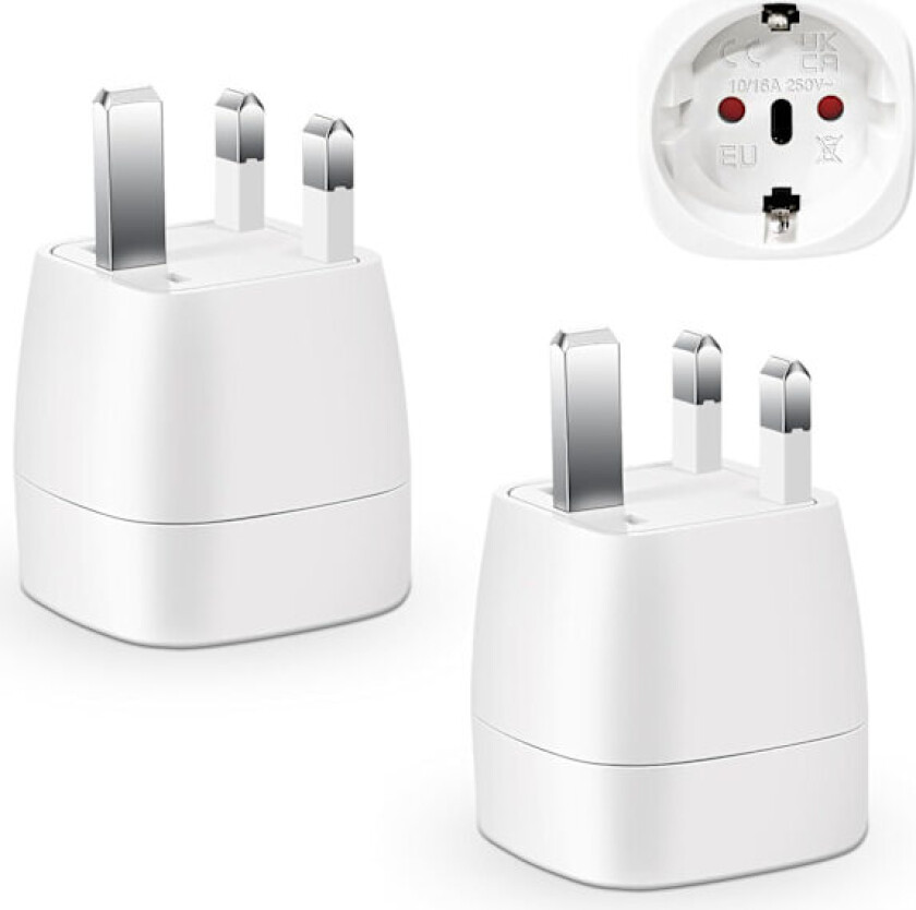 2-delt UK Pluggadaptersett, Reiseadapter Frankrike til Storbritannia, Pluggadapter for Irland, England, Skottland
