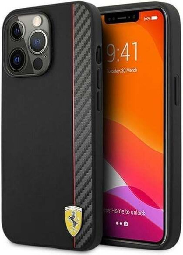 iPhone 13 Pro Max Cover Carbon Effect Metal Logo Vertical Stripe - Black