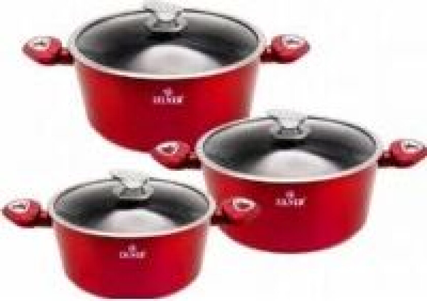 POTS WITH GRANITE COATING 6 ELEMENTS. ZILNER CHERRY RED ZL-8561