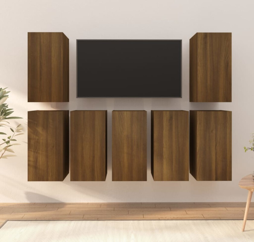 TV-benker 7 stk brun eik 30,5x30x60 cm konstruert tre