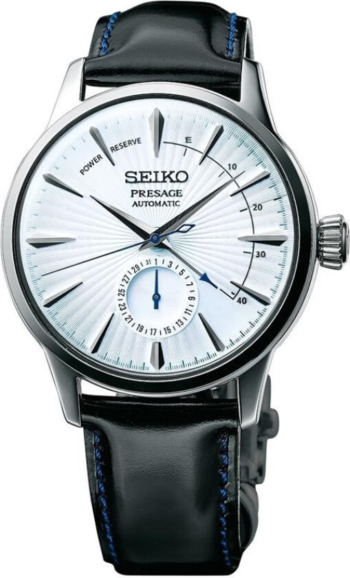 Skinn-lenke kombinert med status - Seiko Presage Ice Blue Cocktail Time Sky Diving Automatic SSA343J1 - Automatisk - Sølv - Herreklokker - Skinn -...