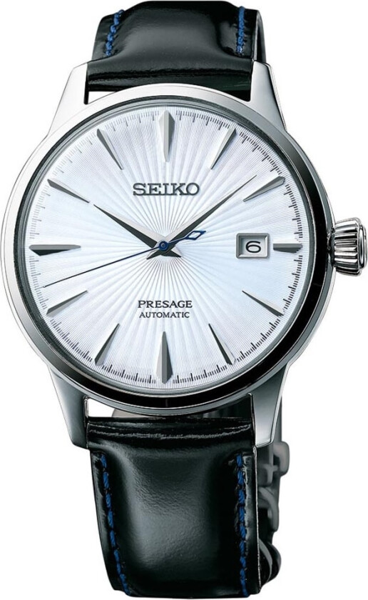 En vellykket karriere med - Seiko Presage Ice Blue Cocktail Time Sky Diving Automatic SRPB43J1 - Automatisk - Sølv - Herreklokker - Skinn - Mineral