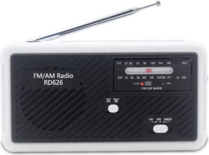 Multifunksjonell sveiveradio med LED-lampe - FM-radio, USB, Solcelle, Dynamo RD626