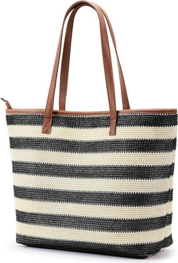 Stor blomstrete tote bag strandveske vannavstøtende vesker skuldervesker med glidelås og tilbehørsveske – Svart