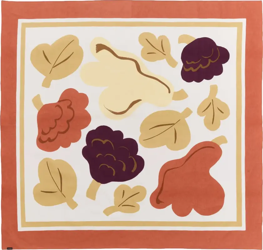 Kukasta Kukkaan duk White-terrac-ochre-plum, 140x140 cm