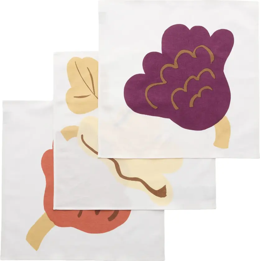 Kukasta Kukkaan tøyserviett White-plum-terrac-ochre, 3-pakning