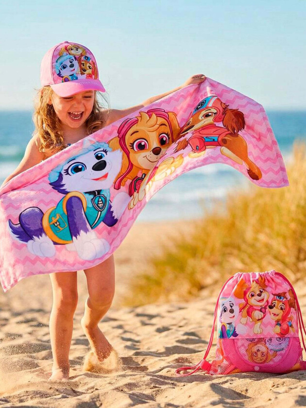 Strandsett med Håndkle Caps & Gympose, Rosa - Badehåndklær & Hettehåndklær - Akryl,Bomull,Polyester