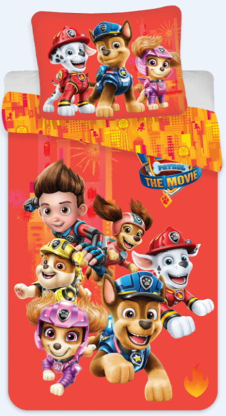 Paw Patrol sengetøy - 150x210 cm - Team Paw Patrol - Dynetrekk med 2 i 1 design - 100% bomull sengesett