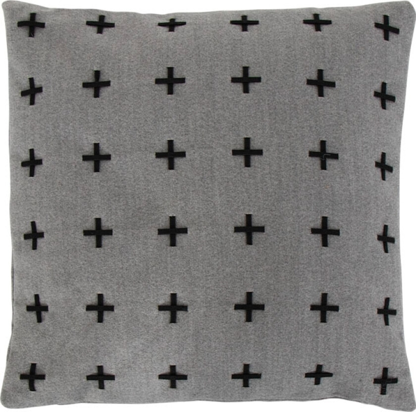 Pyntepute - 45x45 cm - Grå med kryss - Myk sofapute fra Borg living