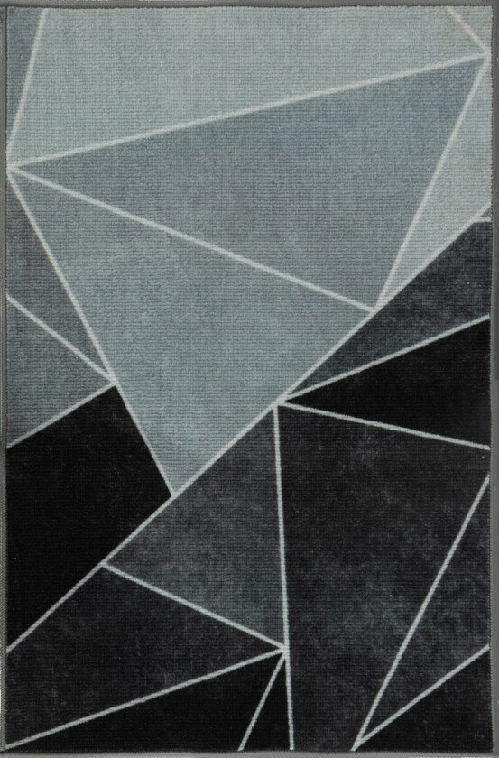 Gulvteppe 160x230 cm - Løst teppe med sklisikker bakside - Trekantet grafisk design i sorte og grå nyanser - Mykt gulvteppe fra Nordstrand Home Laura