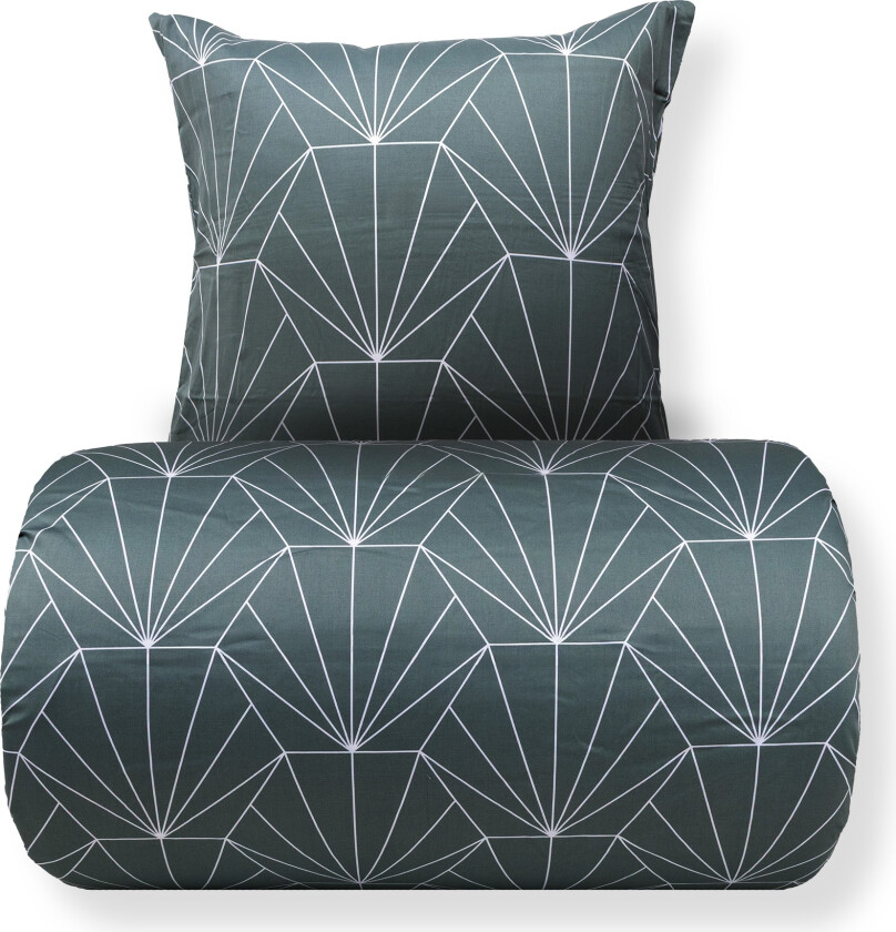 Sengetøy 150x210 cm - Vendbar design i 100 % bomullssateng - Hexagon støvet grønn - Sengesett fra By Night