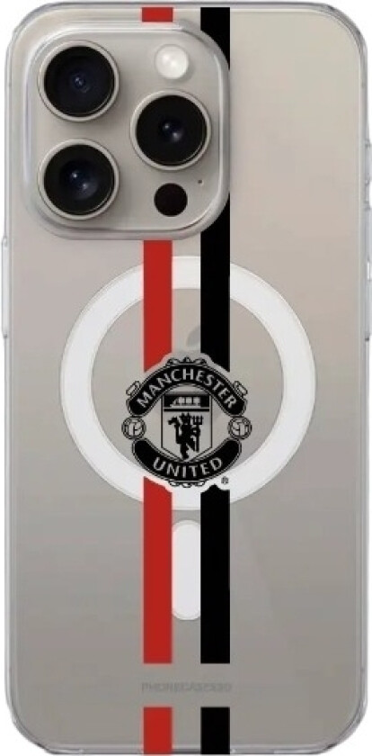 iPhone 15 Pro Manchester United FC Clear case (MagSafe) -mobildeksel, hvit