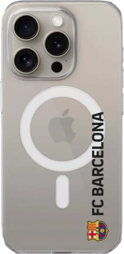 iPhone 15 Pro FC Barcelona Clear case (MagSafe) -mobildeksel, hvit
