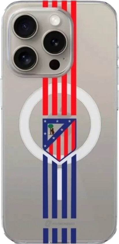 iPhone 15 Pro Atlético de Madrid Clear case (MagSafe) -mobildeksel, hvit