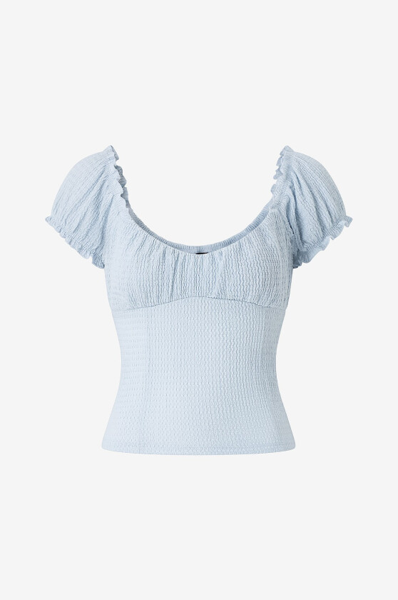 Topp Textured Puff Sleeve - Blå
