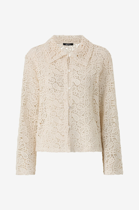 Kardigan Knitted Crochet Shirt - Beige