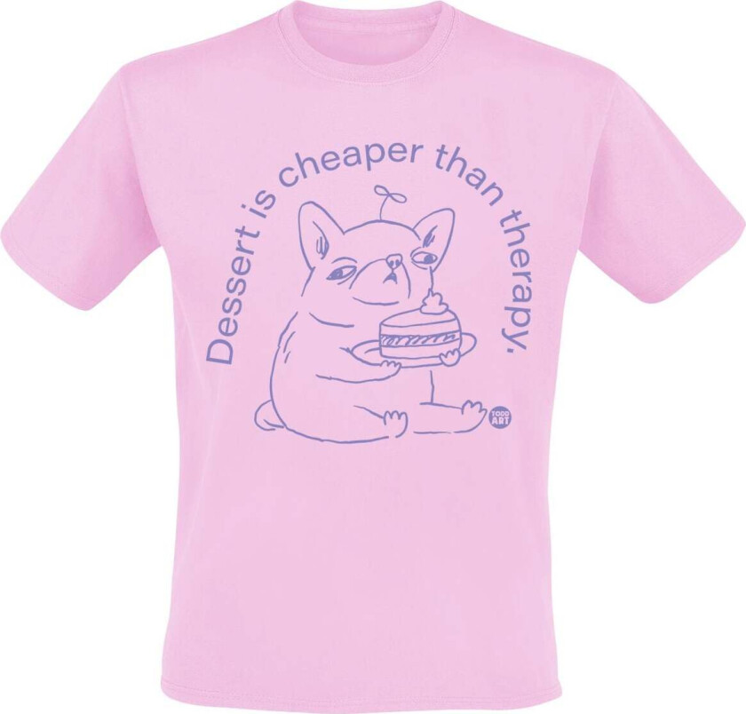 Fun T-skjorte - Dessert Is Cheaper Than Therapy. - M til 3XL - Herrer - lyserosa