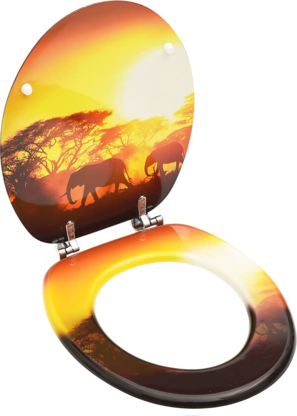 WC Toalettsete med lokk MDF savannedesign