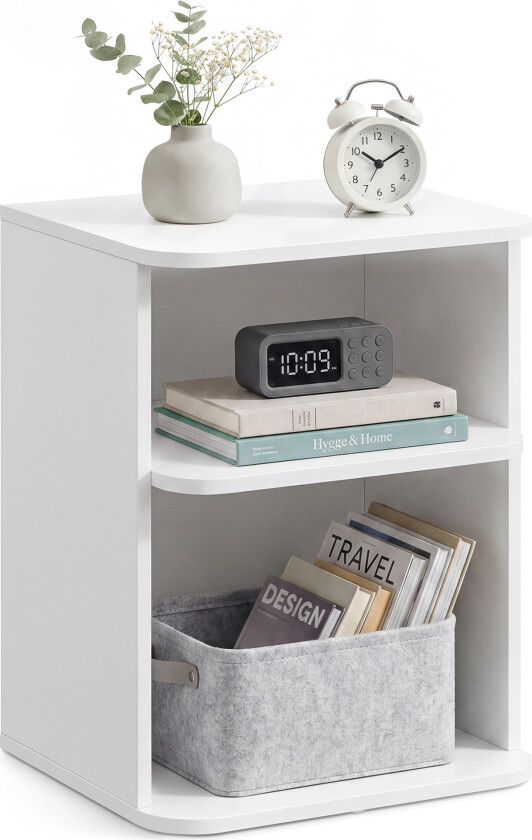 VASAGLE Nattbord, Snapsemble Superfast Assemble, 3-etasjes sidebord med åpne hyller, Lavt for soverom, stue, små rom, 30 x 35 x 45 cm, Cloud White LET123WE01