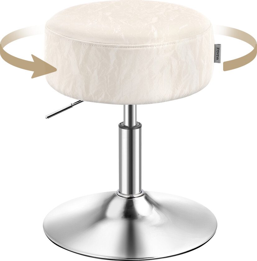 VASAGLE Justerbar sminkestol, sminkestol, 360° svingbar, PU-trekk, tykk pute, for soverom, kjøkken, spisestue, moderne, kremhvit LJB120W01