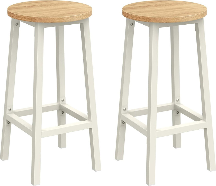 VASAGLE Barkrakk, sett med 2, kjøkkenkrakk, høysete, metallramme, enkel montering, med fotstøtte, for kjøkken, stue, spisestue, klassisk beige og hvit eik LBC032W09