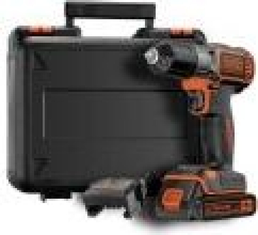Bilde av Black + Decker AutoSense batteridrevet drill, drill (18V 1,5Ah, med automatisk dreiemomentinnstilling, inkludert batteri og 90min hurtiglader, LED arbeidslys, dobbel bit) ASD18K