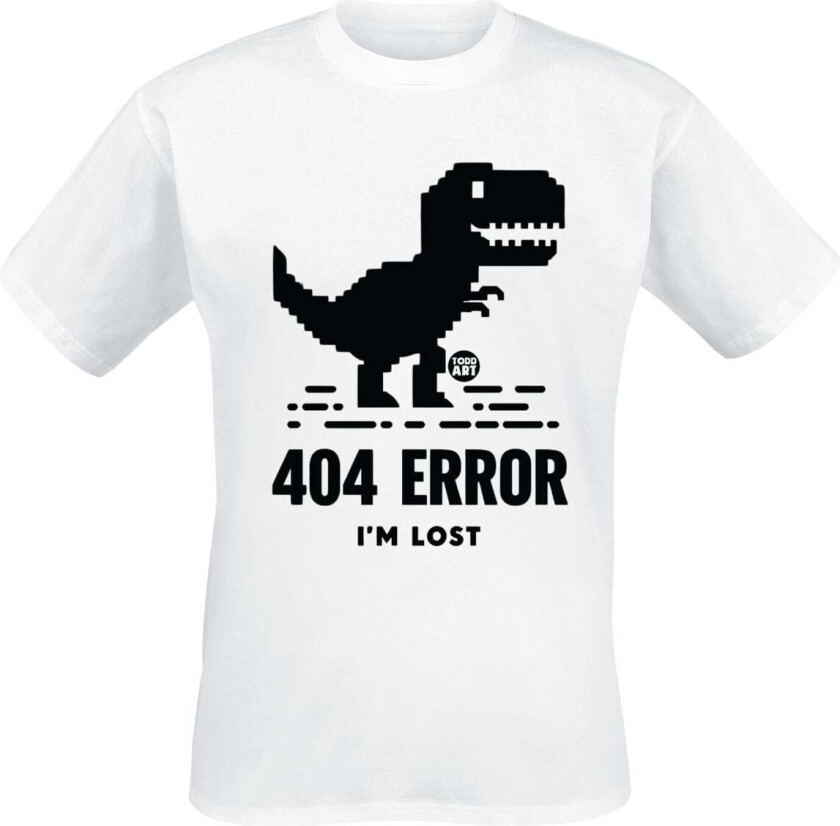 Fun T-skjorte - 404 Error - Dinosaur - M til 3XL - Herrer - hvit