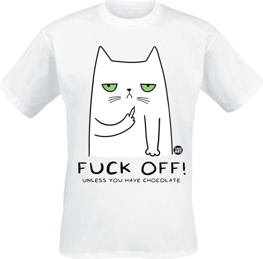Fun T-skjorte - Fuck Off! Until You Have Chocolate - M til 3XL - Herrer - hvit