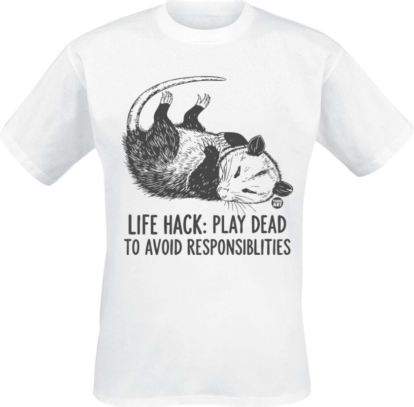 Fun T-skjorte - Live Hack: Play Dead To Avoid Responsibilities - M til 3XL - Herrer - hvit