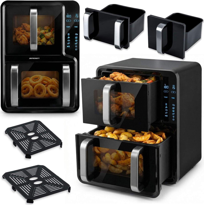 Airfryer med to rom, 12 liters kapasitet, 2800 W effekt