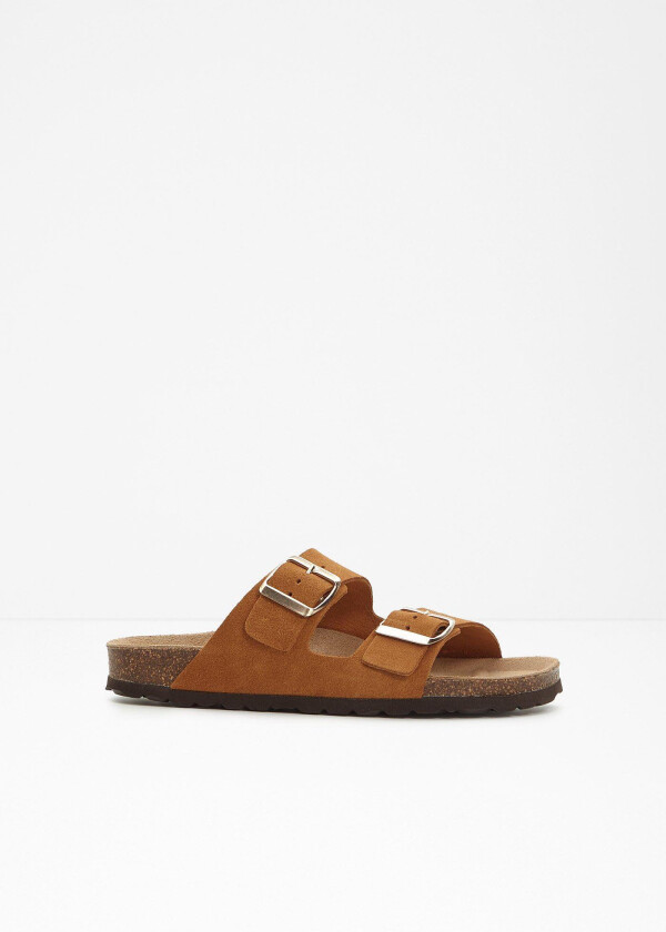 Slip-in sandaler i semsket skinn