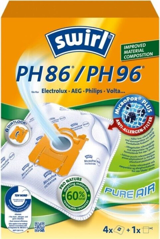 Swirl Dammsugarpåsar PH86/PH96 4-påsar. (OBS 3st förpackningar)