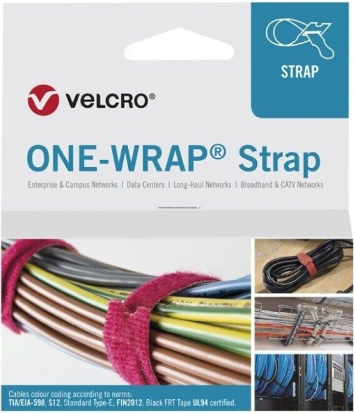 Velcro ONE-WRAP, Frigjørbart buntebånd, Polypropylen (PP), Velcro mappe, Sort, 230 mm, 20 mm, 100 stykker