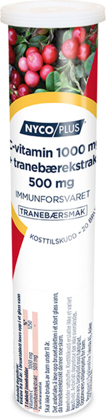 C-vitamin 1000 mg + Tranebær, Tranebær, 20 brusetabletter