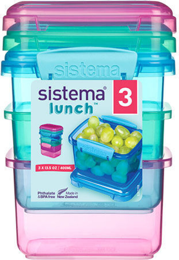 Lunch oppbevaringsboks 3-pak 400 ml blå, rosa, grønn - 3 Stk - 400 ml
