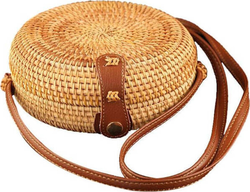 Liten rund rottingveske Mini sirkel stråveske Håndlaget kurv Håndvevd veske Sommer strandveske Skulderveske for kvinner/jenter