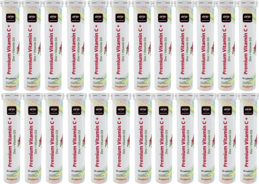 24-pack Premium Vitamin-C + Zinc + D3 1000 mg - Raspberry - 20 Brustabletter