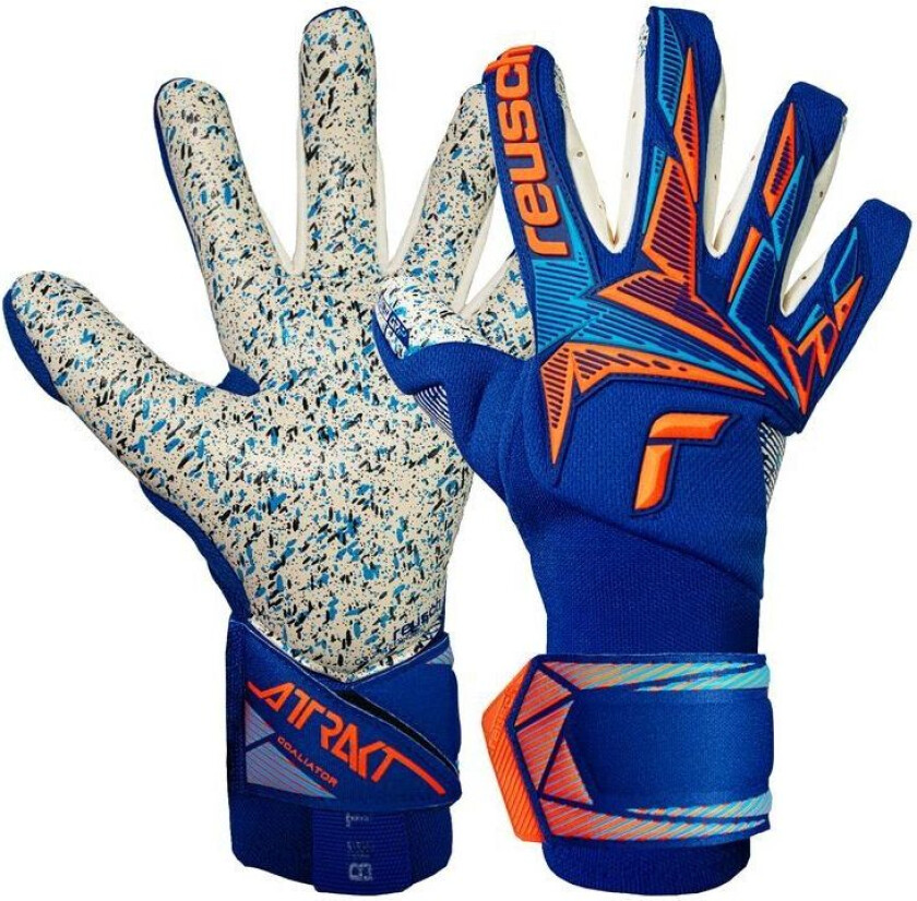Keeperhansker Attrakt FreeGel Fusion Goaliator - Blå/Oransje - Gress (FG), størrelse 9½