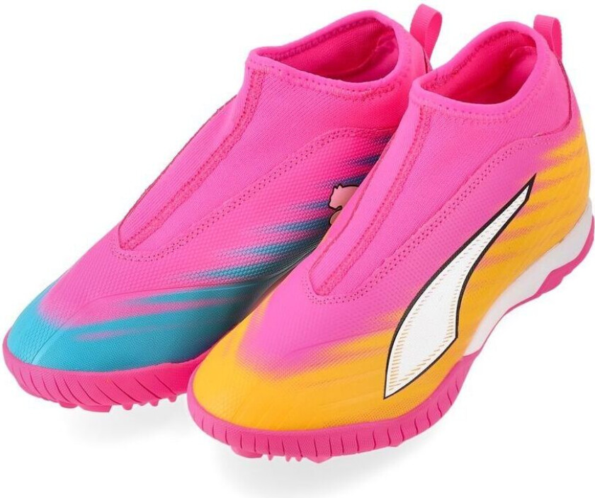 Ultra 6 Match Mid Laceless + TT Showtime - Poison Pink/ White/Solstrøm/Bright Aqua/ Svart Barn - Turf (TF), størrelse 38