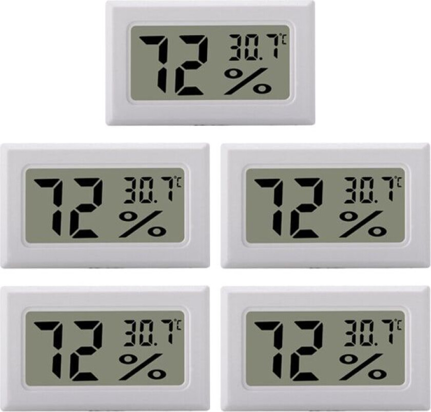 INF Digitalt mini-termometer / hygrometer, 5-pakning Hvit