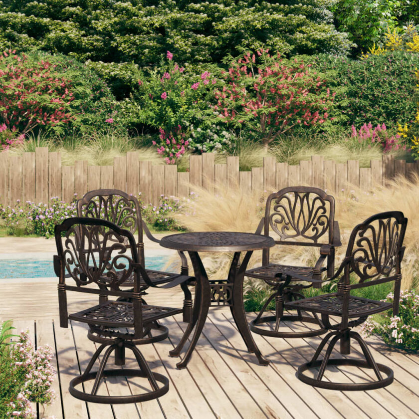 Bistrosett 5 deler støpt aluminium bronse