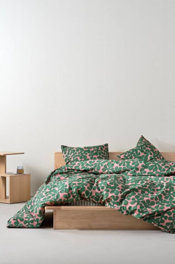 KNOTA sengesett dobbeltseng økologisk Rosa/grønn