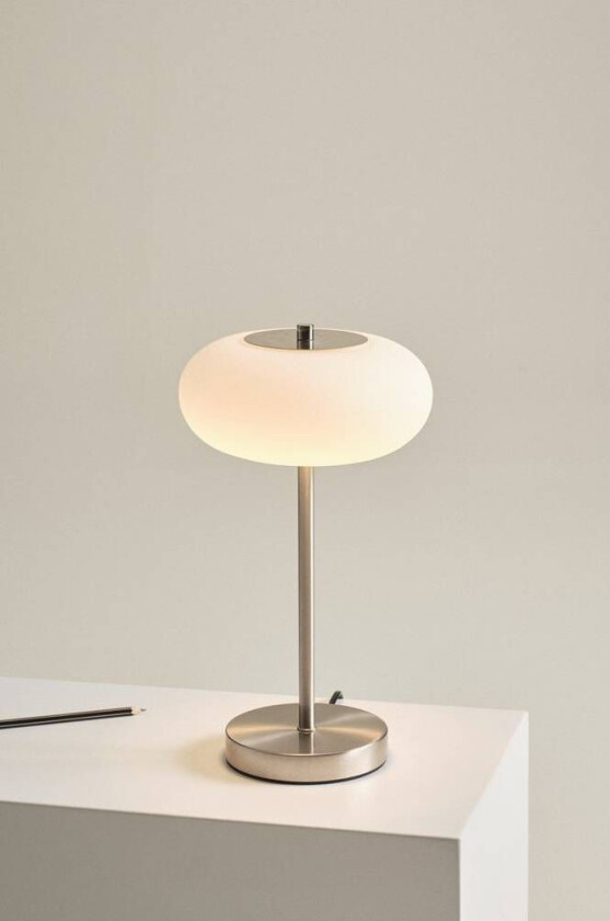 THALIA bordlampe Nikkel sateng/hvit